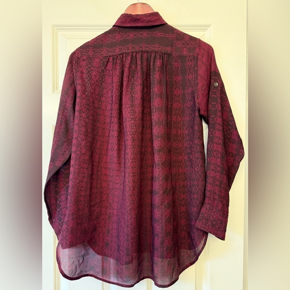 Rag & Bone Button up Blouse Maroon and Black Pattern Size 0 - Picture 2 of 5